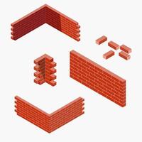 Isometric illustration showing brick wall segments in various configurations vector