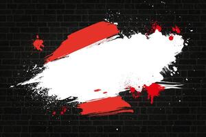 A dark brick wall serves as the backdrop for a dynamic splash of red and white paint. vector