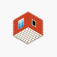 Isometrics illustration of a room corner with two red brick walls vector