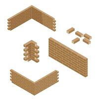 Isometric illustration of three separate brick wall sections vector
