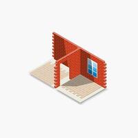 Isometric illustration of a small room section with three walls vector