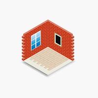 Isometric illustration of a small room corner featuring two red brick walls and a tiled floor. vector