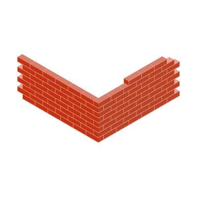 Red brick walls form an isometric corner with alternating patterns