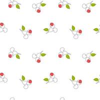 Cherry seamless pattern with elegant cherries berries in one continuous line drawing style. Summer seamless pattern. Perfect for dress, clothing, textile, packaging etc. Fashion print vector