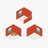 Isometric illustration of a three story section of a building. vector