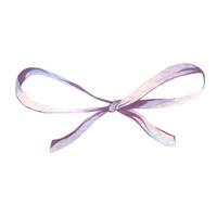 The bow is small, thin, satin, very cute, pink, purple, delicate in pastel shades, universal, simple in shape. Watercolor illustration drawn by hand. A separate element isolated from the background. vector