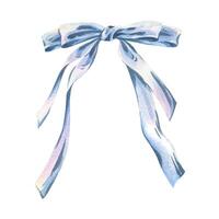 The bow is big, cute, multi-layered, thin and graceful in blue and lilac shades. Watercolor illustration, hand-drawn on the theme of Bows of coquettes. A separate element isolated from the background vector