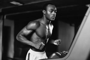 A man running on a treadmill in a gym photo