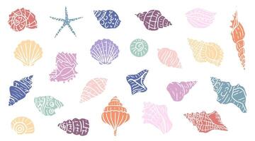 Set of hand drawn seashells. Different colorfull tropical beach shells . Design elements for posters, menu, summer season. Trendy design in flat style vector