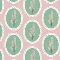 Seamless floral pattern with spring flowers in a round frame on pastel background. Coquette pattern with hand-drawn summer flowers. Perfect for fabric design, wallpapers, stationery, wrapping paper. vector
