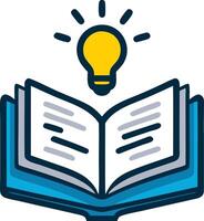Open Book with Glowing Lightbulb for Knowledge, Ideas, or Learning Concepts vector
