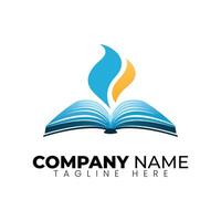 Open Book with Abstract Flame Logo for Education, Knowledge, or Creative Learning, Brands vector