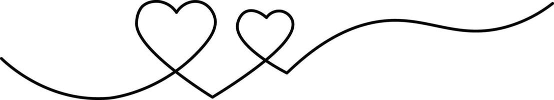 Two hearts and love in continuous one line drawing. Love symbol on transparent background. Banner for valentine's day. Abstract hearts. Editable stroke, hand drawn sketch minimalism illustration vector