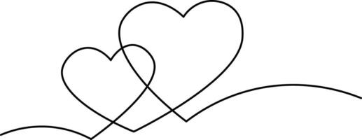 Hearts and love sign in continuous one line drawing. Love symbol on transparent background. Banner for valentine's day. Abstract hearts. Editable stroke, hand drawn sketch minimalism vector