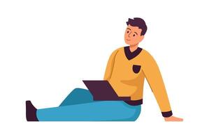 A Young Man Engaged in Work on His Laptop While Dressed in Casual and Comfortable Attire vector