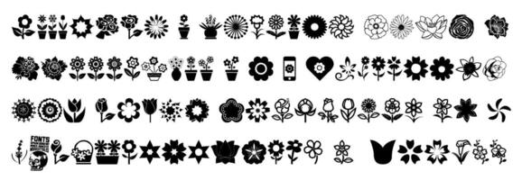 Collection of beautiful flower art icons on a white background vector