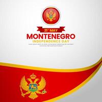 Montenegro independence day greeting card, square banner with realistic 3D National flag vector