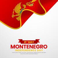 Montenegro independence day greeting card, square banner background with realistic 3D National flag vector
