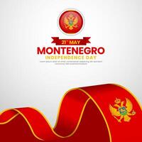Montenegro independence day greeting card, square banner background with realistic National flag vector