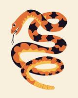 Quirky colorful rattlesnake. Snake in unique style for Chinese New Year. Hand drawn illustration isolated on background. Design for print, card, cover. vector