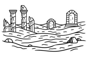 ancient ruins in desert crumbling arches, pillars scattered amid rocks under clear sky vector