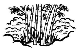Bamboo grove illustration with clouds and foliage in tranquil nature landscape setting vector