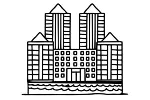 Modern skyscraper complex illustration with waterfront design urban architecture, contemporary cityscape vector