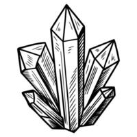 Hand drawn crystal cluster illustration geometric gemstone design with sharp facets and lines vector