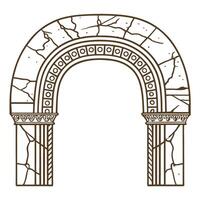 Ancient roman arch design with intricate patterns and cracks in detailed line art vector