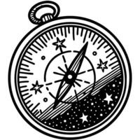 vintage compass illustration with celestial motif, stars and celestial navigation, black and white design vector