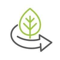 Leaf with arrow icon in flat style. Recycle symbol isolated on white. vector