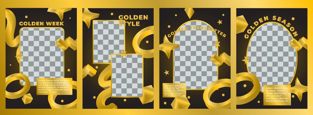 abstract golden ornament social media post design set, for social media post, poster, flyer, banner, brochure, etc.