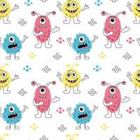 Seamless pattern with colorful cute monsters in doodle style. Hand drawn aliens. Perfect for kids textile, wrapping paper. vector