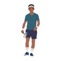 Squash player prepares to engage in the game, holding his racket with intent. vector