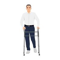 Man Using a Walking Frame for Support and Mobility. vector