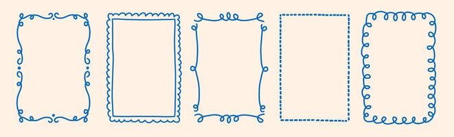 Rectangle and oval wavy scallop frame in doodle trendy vintage style. Border with elegant outline loop for greeting cards. vector