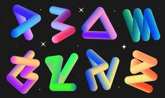 Set of colorful gradient line shapes. Geometric bright 3d blend stroke. Design elements vector