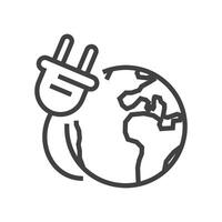 Globe with plug. Ecology icons. Editable stroke. vector