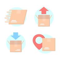 Set of delivering box icons on a white background. Blue and red. Flat design illustration. graphics vector