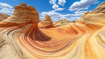 Majestic sandstone formations with multi colored soil layers photo