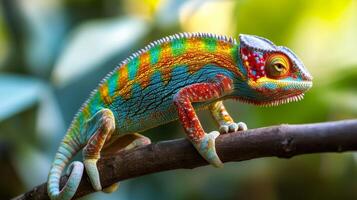 close up of a colorful chameleon lizard photo