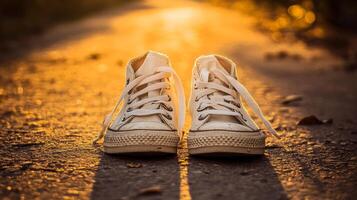 a pair of sneakers on a beautiful natural background photo