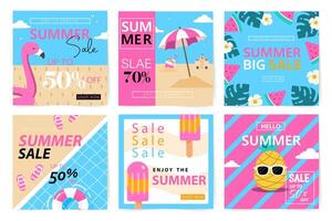 Vertical social media summer stories geometric design templates with copy space for text. Summer backgrounds for banner, greeting card, summer beach poster and advertising - summer fun concept vector