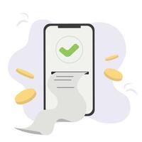 Payment purchase approval, online payment concept. Online security invoice payment, electronic invoice. Smartphone device with receipt. illustration isolated on white background vector