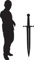 Silhouette of a man with a sword and a dagger vector