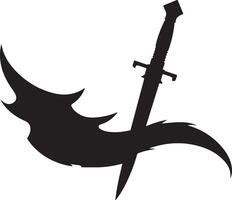 Sword with black and white wings on white background vector