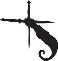 A silhouette of a sword with a cross on it vector