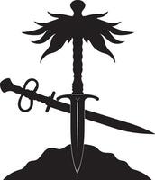 A black and white silhouette of a sword and dagger vector