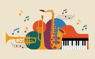 Colourful jazz instruments and notes vector