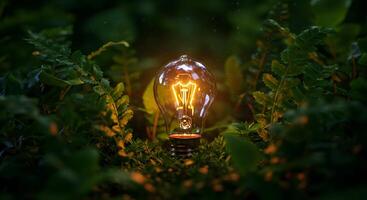 a light bulb is glowing in the grass photo